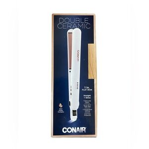 Conair Double Ceramic Flat Iron, 1 Inch, White/Rose Gold